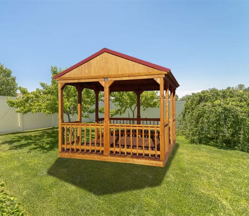 Gazebo in the backyard on grass.