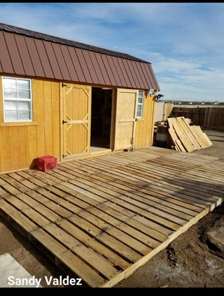 Side Door Shed with Wood Patio