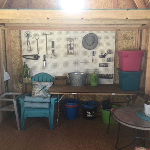 Gardening tools in shed